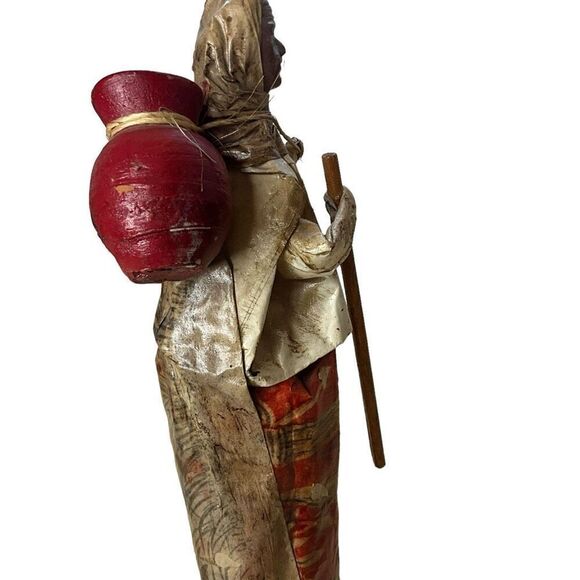 Vintage Folk Art Paper Mache Woman Lady Water Jug Figurine Red Mexico 12.5" Tall - Picture 10 of 12